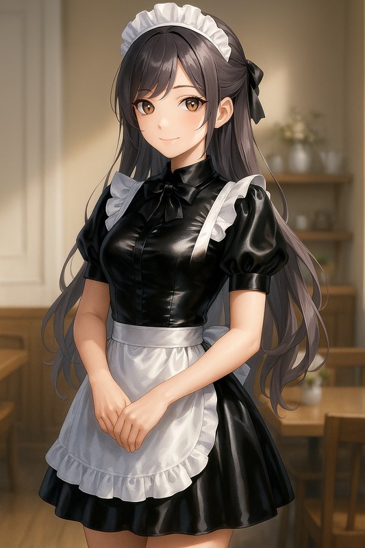 サテン/光沢メイド服|AI画像プロンプト紹介