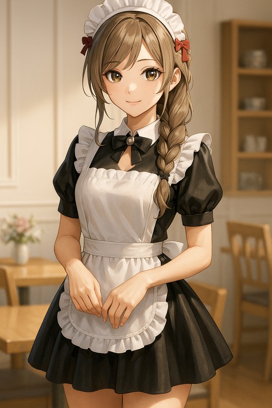 ショートエプロンメイド服|AI画像プロンプト紹介