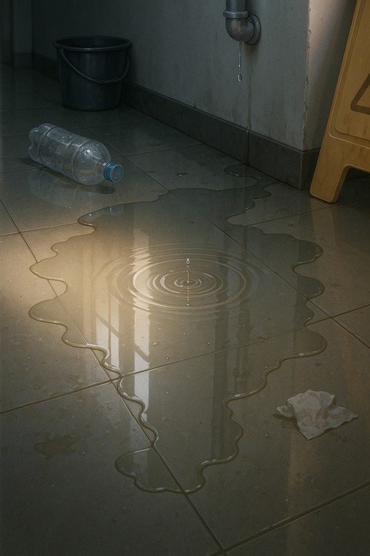 床にこぼれた水の再現プロンプト|AI画像