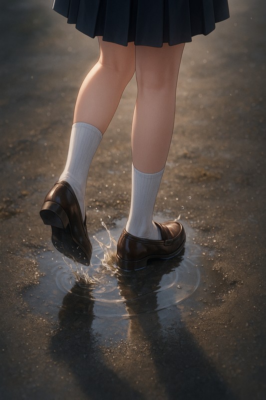 足元の水たまりのプロンプト|AI画像