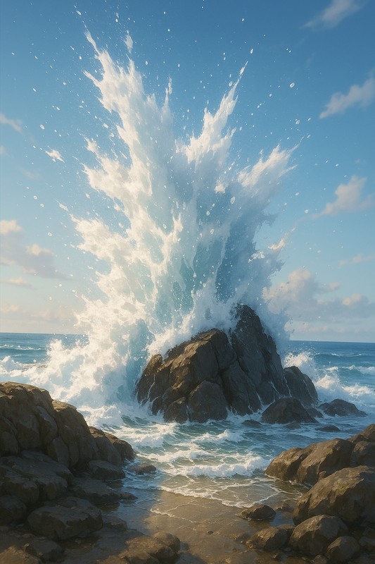 衝突で弾ける水しぶきのプロンプト|AI画像