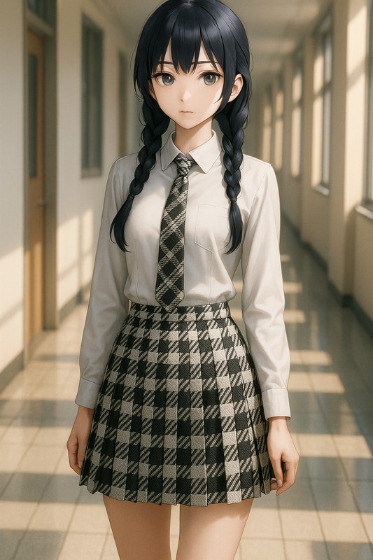 千鳥格子柄のスカート｜AIイラスト再現プロンプト