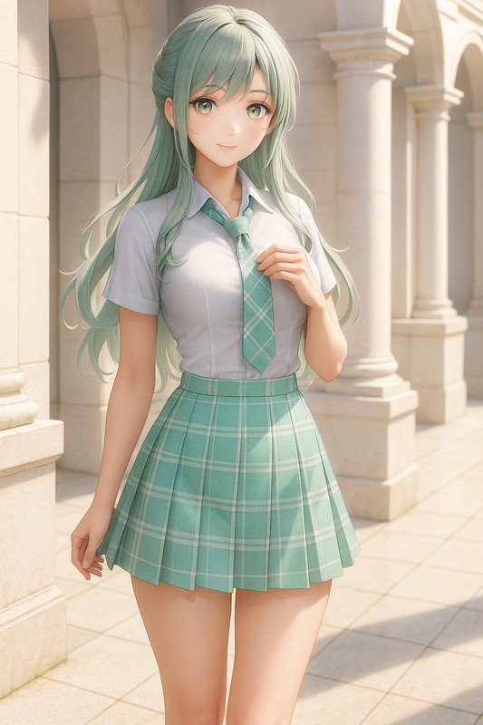 ミントグリーンパステル｜プレイド柄のスカート