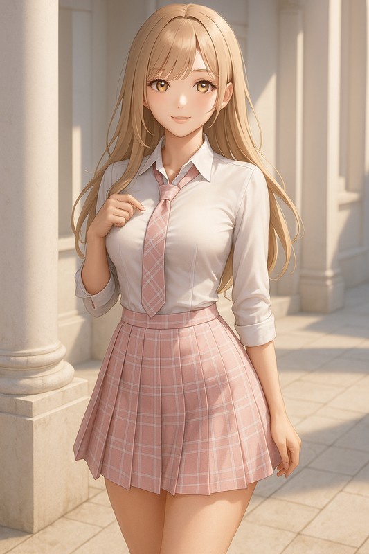 春パステルピンク｜プレイド柄のスカート