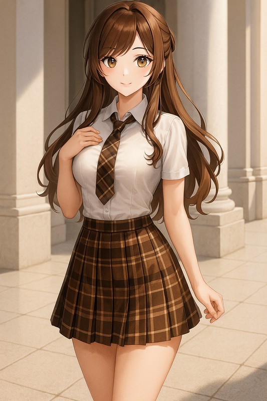 モカブラウン×クリーム｜プレイド柄のスカート