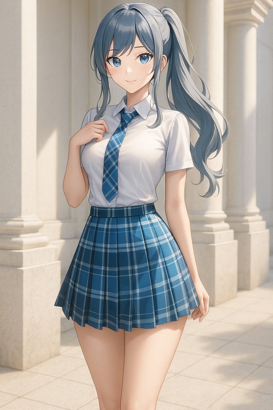 スカイブルー爽やか｜プレイド柄のスカート