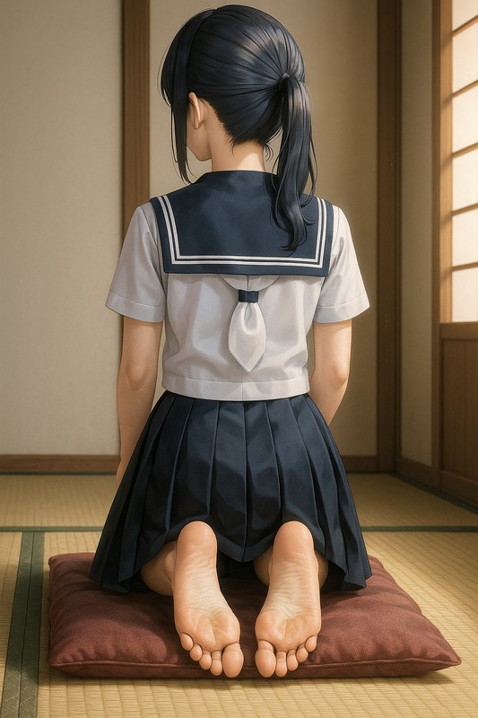 和室で姿勢を正す美少女-1|足の裏のAI画像作例