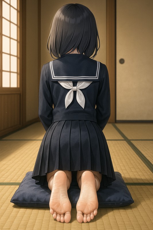 和室で姿勢を正す美少女-2|足の裏のAI画像作例