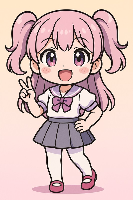 アニメ塗りの画風のちびキャラ|プロンプト紹介