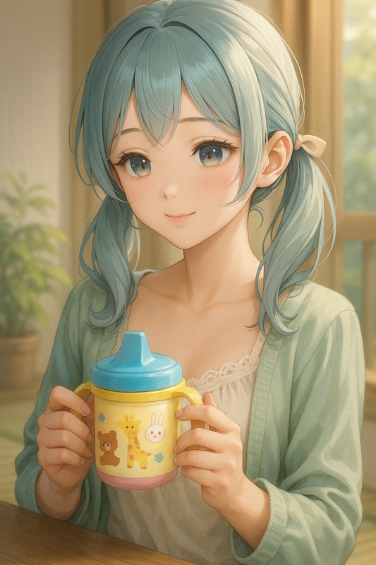 キッズカップを持つ美少女AIイラスト｜プロンプト紹介