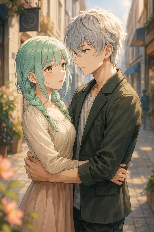 恋人同士で抱き合うポーズのAIイラスト作例-2|プロンプト紹介