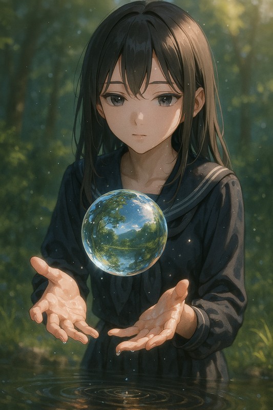 宙に浮く水の玉のプロンプト|AI画像
