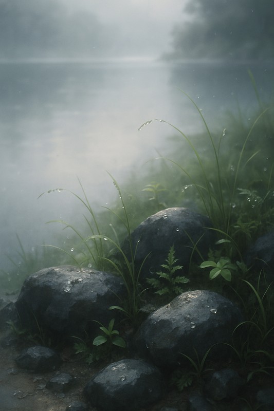 水で湿った岩のプロンプト|AI画像