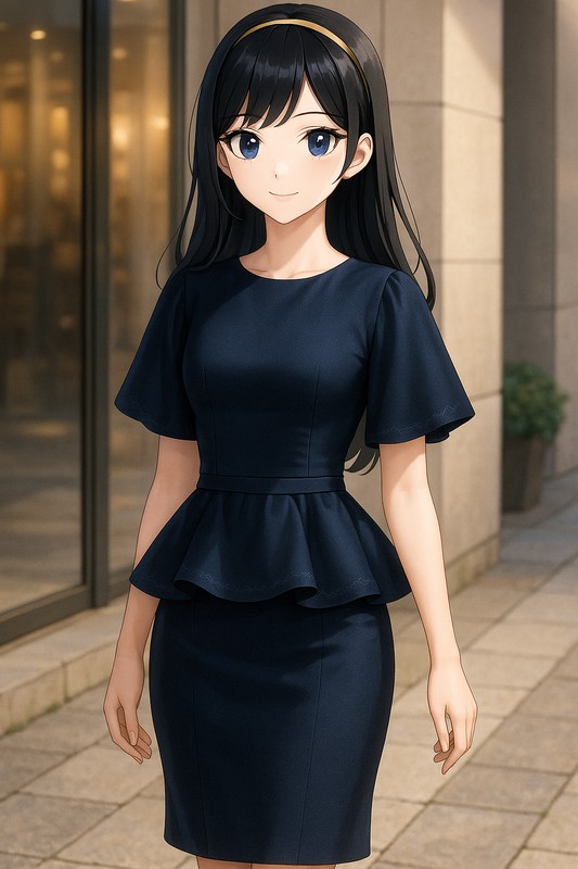 ペプラムドレスの再現プロンプト|AI画像