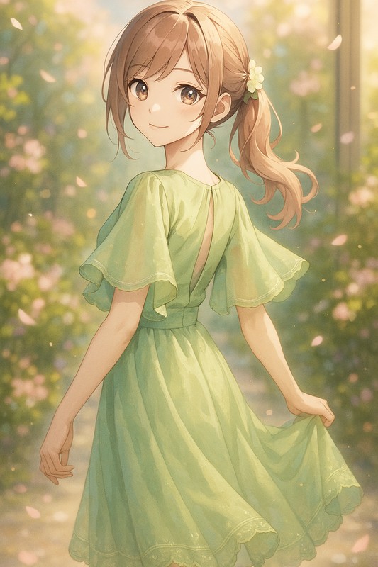 バタフライスリーブドレスの再現プロンプト|AI画像