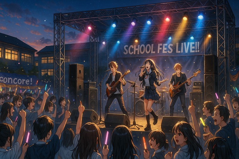 後夜祭バンドライブの再現プロンプト｜AI画像