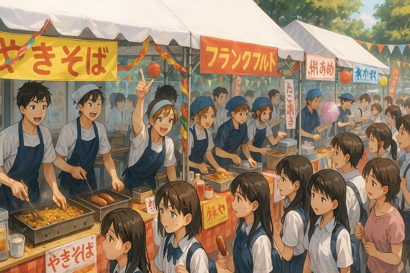 文化祭の模擬店の再現プロンプト｜AI画像