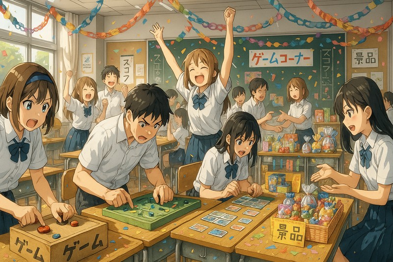 文化祭のゲームコーナーの再現プロンプト｜AI画像
