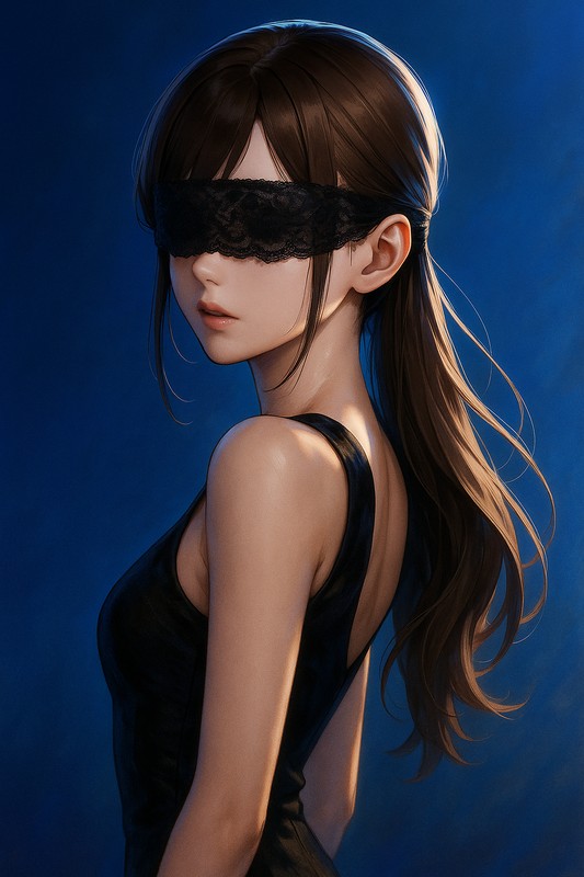 レースの目隠しをした美少女イラスト|AI画像