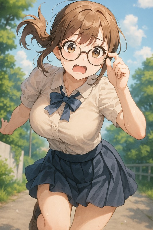 ドジっ子メガネの美少女のAIイラスト|AI画像作例