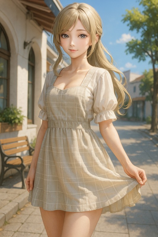 オーバーサイズジャンパースカートの美少女イラスト|AI画像