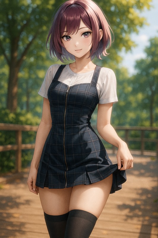 ミニ丈ジャンパースカートの美少女イラスト|AI画像