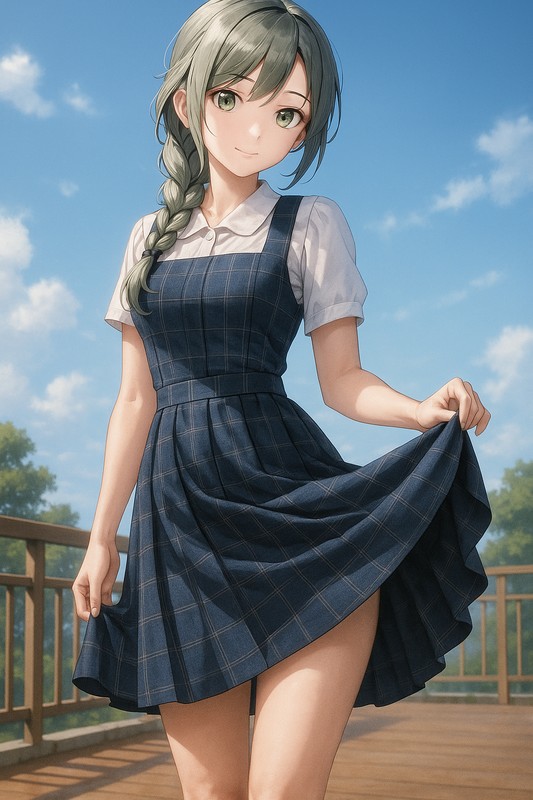 ミディ丈ジャンパースカートの美少女イラスト|AI画像