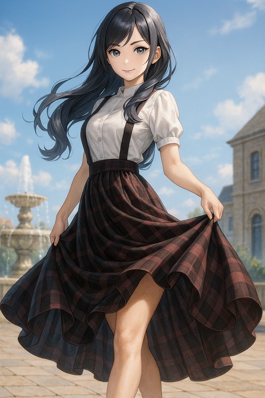 ロング丈ジャンパースカートの美少女イラスト|AI画像