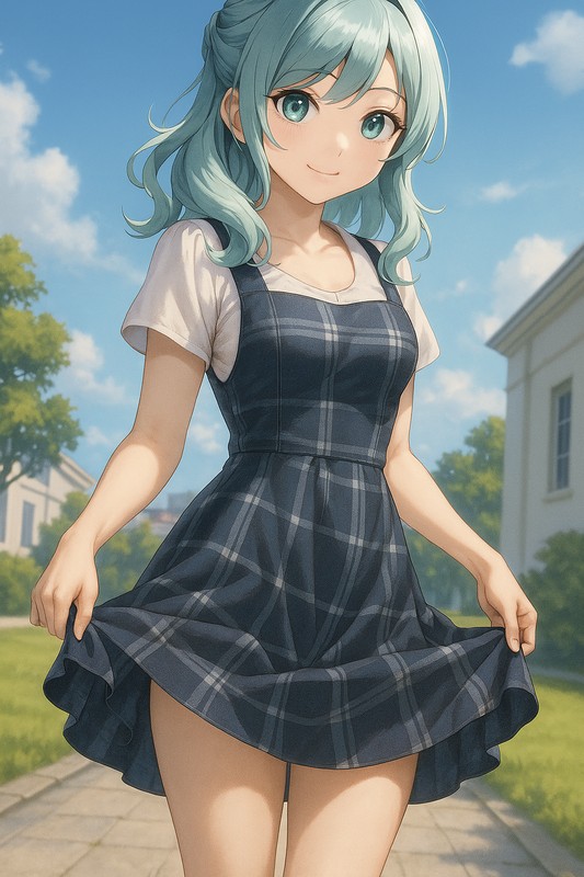 Aラインジャンパースカートの美少女イラスト|AI画像