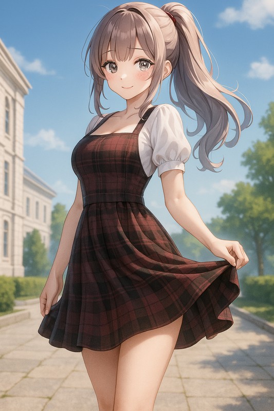 ハイウエストジャンパースカートの美少女イラスト|AI画像