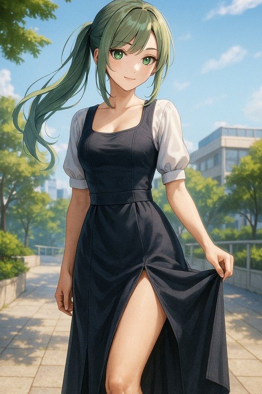 サイドスリットジャンパースカートの美少女イラスト|AI画像