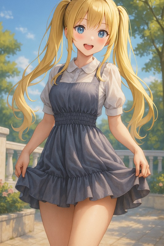 ギャザージャンパースカートの美少女イラスト|AI画像