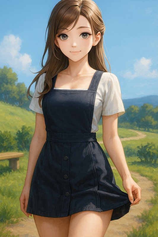 ビブ大きめジャンパースカートの美少女イラスト|AI画像