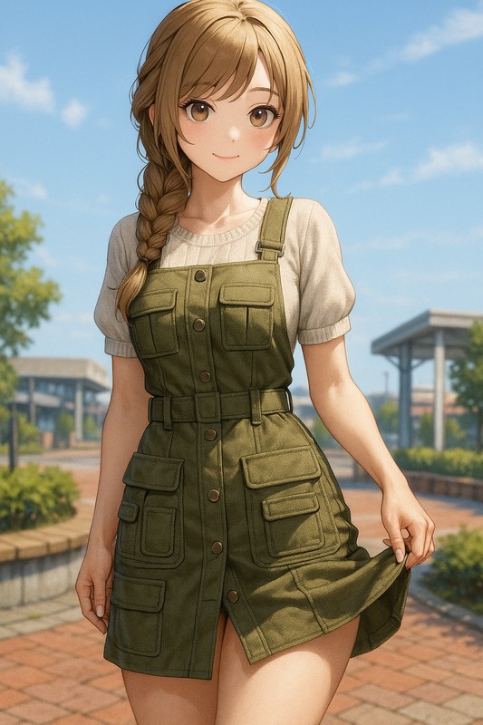 ポケット多めジャンパースカートの美少女イラスト|AI画像