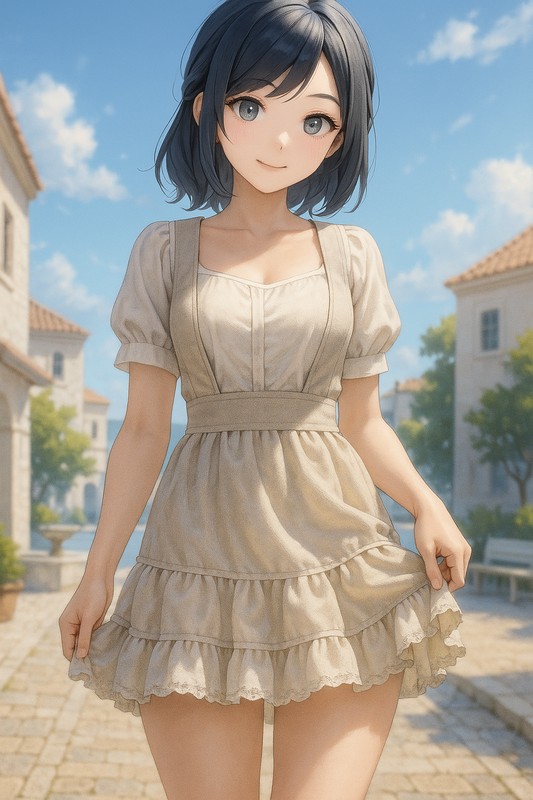 ティアードジャンパースカートの美少女イラスト|AI画像