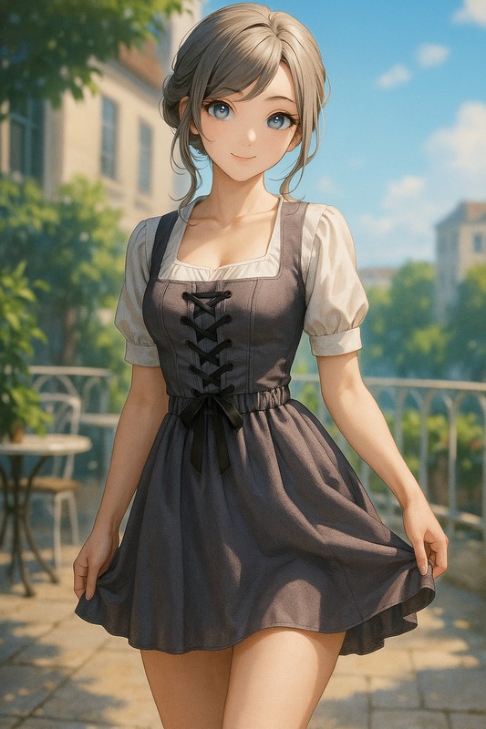 レースアップジャンパースカートの美少女イラスト|AI画像
