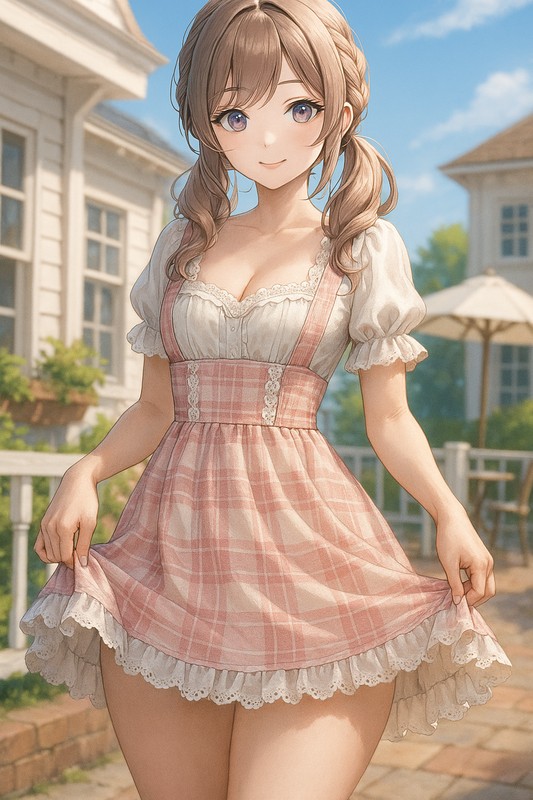 フリルジャンパースカートの美少女イラスト|AI画像