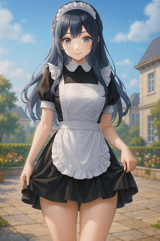 メイド風ジャンパースカートの美少女イラスト|AI画像