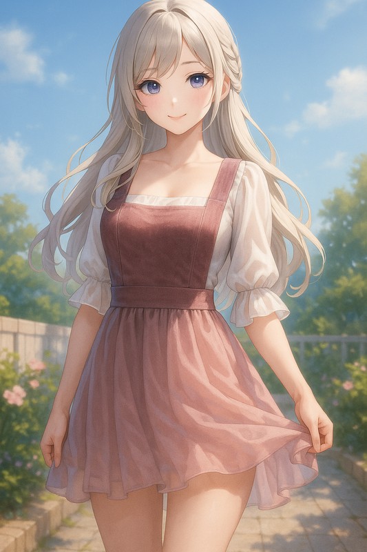 シフォンジャンパースカートの美少女イラスト|AI画像