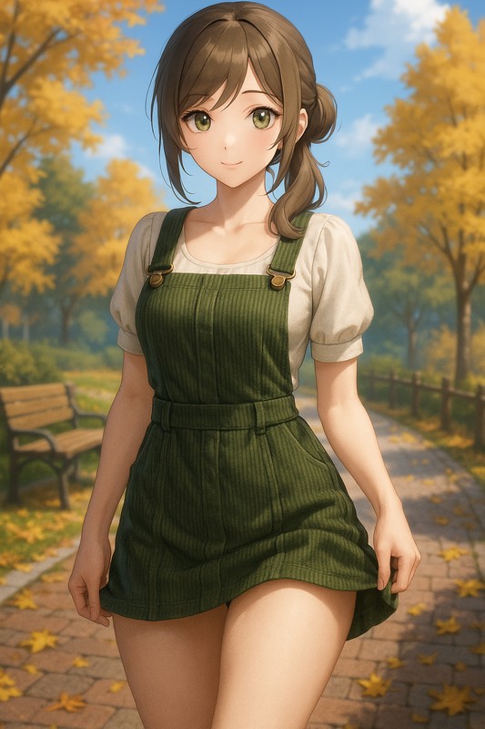 コーデュロイジャンパースカートの美少女イラスト|AI画像