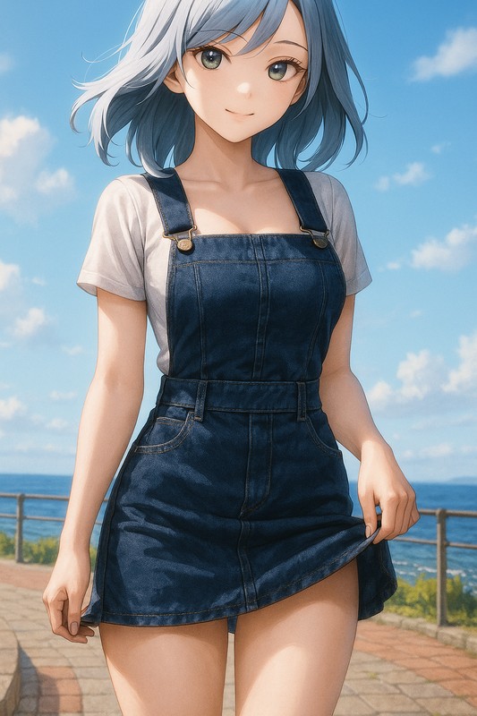 デニムジャンパースカートの美少女イラスト|AI画像