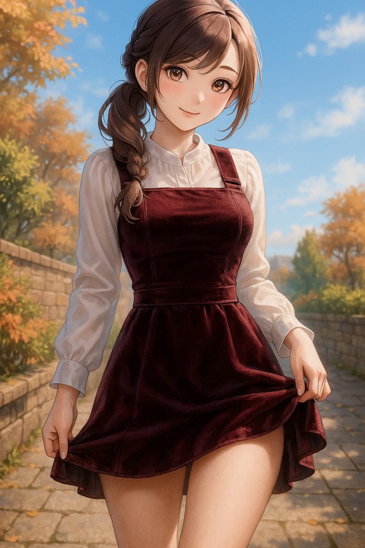 ベルベットジャンパースカートの美少女イラスト|AI画像