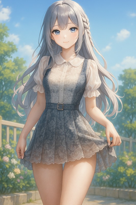 ペイズリージャンパースカートの美少女イラスト|AI画像
