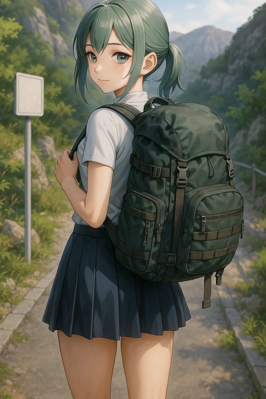 アウトドアリュックの美少女のプロンプト紹介|AIイラスト