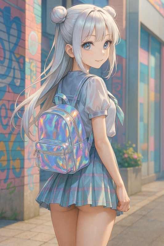 ホログラフィックリュックの美少女のプロンプト紹介|AIイラスト
