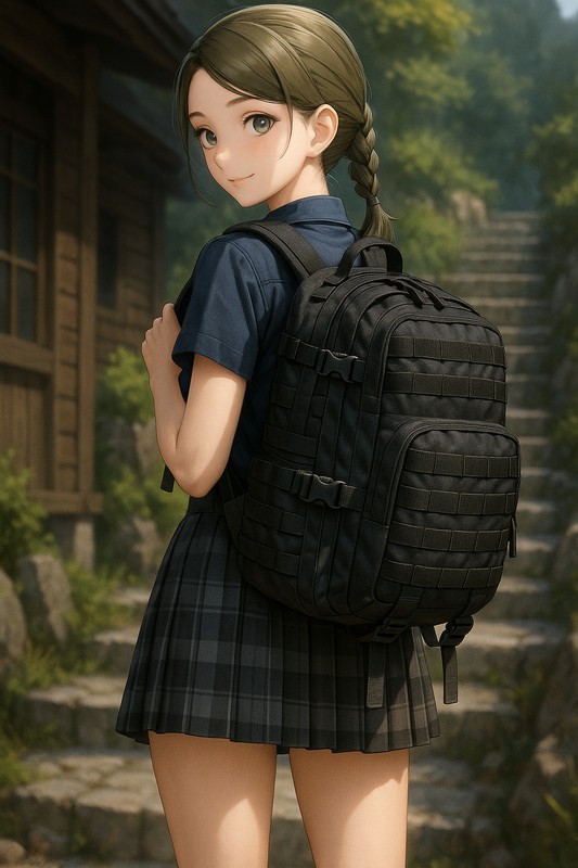 ミリタリーリュックの美少女のプロンプト紹介|AIイラスト