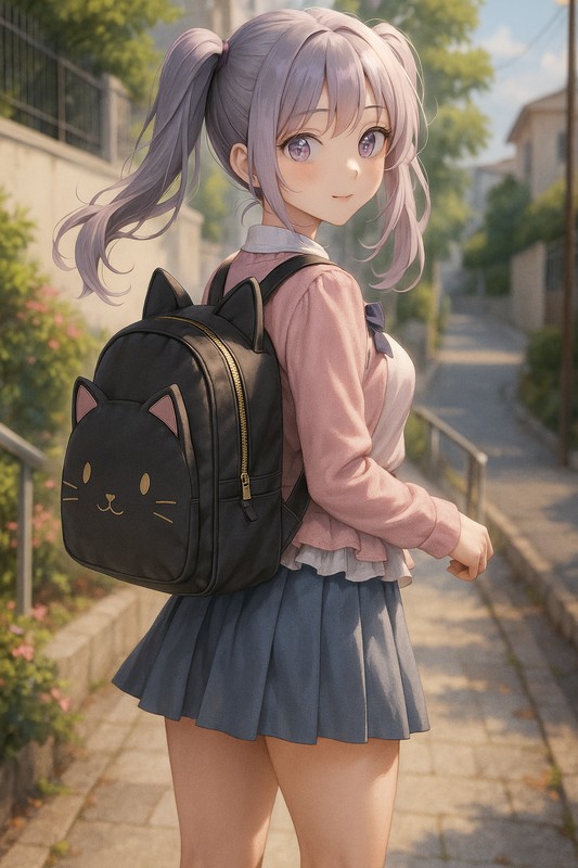 ネコ型リュックの美少女のプロンプト紹介|AIイラスト
