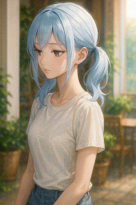 視線を逸らしている美少女のAIイラスト作例-1
