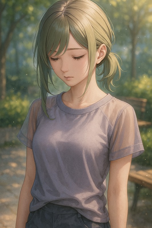 視線を伏せている美少女のAIイラストの作例-1
