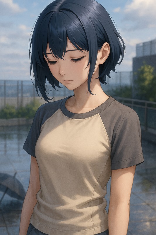 視線を伏せている美少女のAIイラストの作例-2
